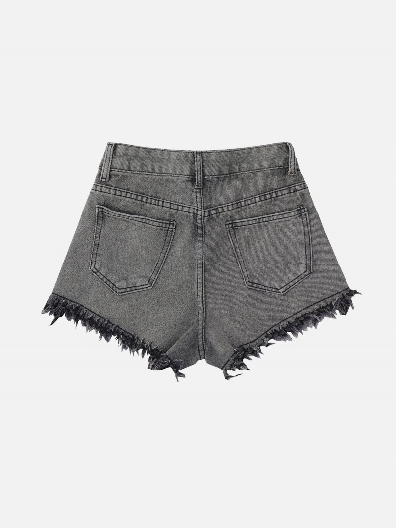 Short Aelfric Eden Vintage Washed Fringe Noir | OPE-20355727